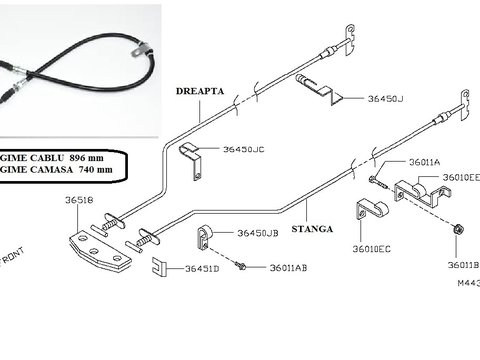 Cablu frana de mana (90 cm) pentru Nissan Cabstar MODEL DUPA 2006