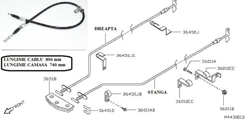 Cablu frana de mana (90 cm) pentru Nissa