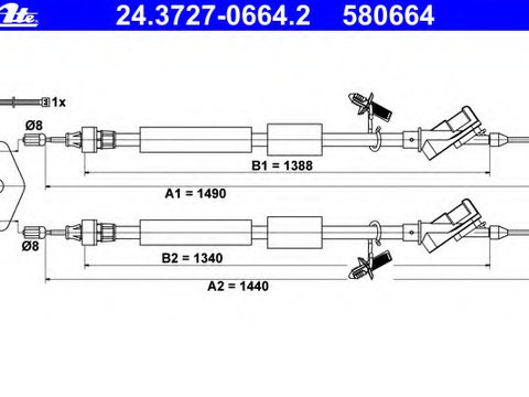 Cablu frana de parcare 24 3727-0664 2 ATE pentru Ford Focus