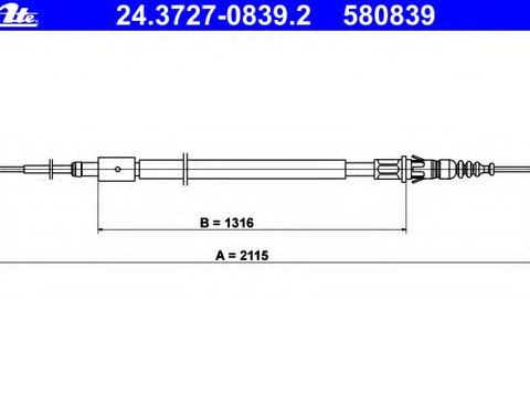 Cablu frana de parcare 24 3727-0839 2 ATE pentru Peugeot 307 CitroEn C4