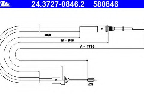 Cablu frana de parcare 24 3727-0846 2 ATE pentru Peugeot 207