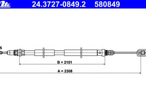 Cablu frana de parcare 24 3727-0849 2 ATE pentru CitroEn C8 Peugeot 807
