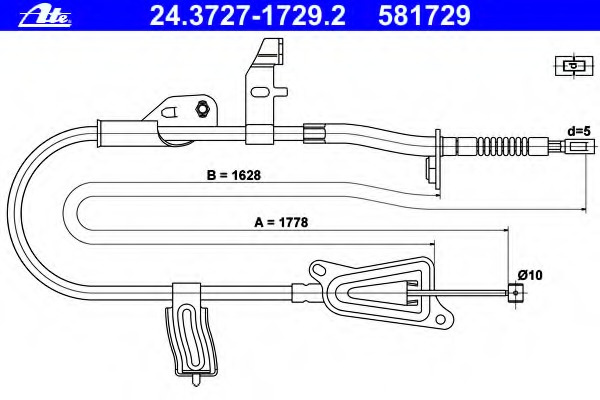 Cablu frana de parcare ~ 24.3727-1729.2 ~ ATE ~ pentru Nissan Primera 2002 2003 2004 2005 2006 2007 2008