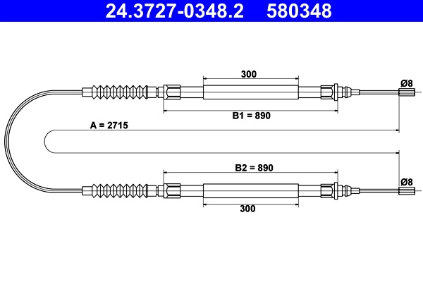 Cablu, frana de parcare ATE 24.3727-0348.2 compatibil cu CITROEN JUMPER I platou / sasiu (230) 1994 1995 1996 1997 1998 1999 2000 2001 2002