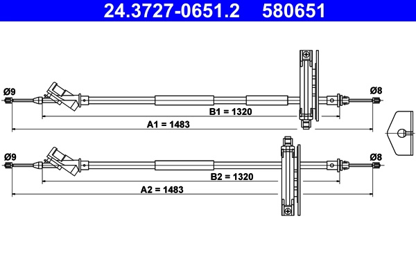 Cablu, frana de parcare ATE 24.3727-0651.2 pentru masina FORD FOCUS I Turnier (DNW) 1999 2000 2001 2002 2003 2004 2005