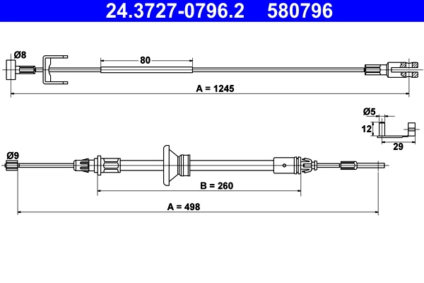 Cablu, frana de parcare ATE 24.3727-0796.2 pentru RENAULT TRAFIC II platou / sasiu (EL) 2001-2012