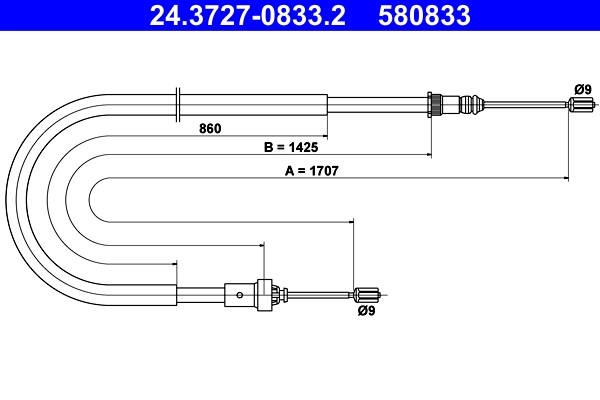 Cablu, frana de parcare ATE 24.3727-0833.2 la masina PEUGEOT 206 CC (2D) 2000 2001 2002 2003 2004 2005 2006 2007 2008