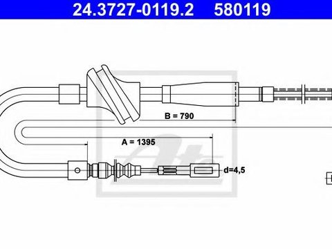 Cablu, frana de parcare AUDI 500 (44, 44Q, C3), AUDI 5000 combi (44, 44Q, C3) - ATE 24.3727-0119.2