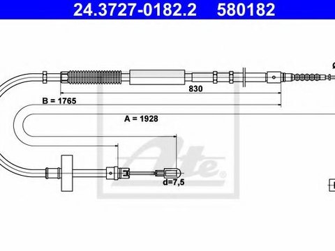 Cablu, frana de parcare AUDI A4 (8E2, B6), AUDI A4 Avant (8E5, B6), AUDI A4 Cabriolet (8H7, B6, 8HE, B7) - ATE 24.3727-0182.2