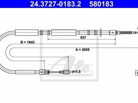 Cablu, frana de parcare AUDI A4 (8E2, B6), AUDI A4 Avant (8E5, B6), AUDI A4 Cabriolet (8H7, B6, 8HE, B7) - ATE 24.3727-0183.2