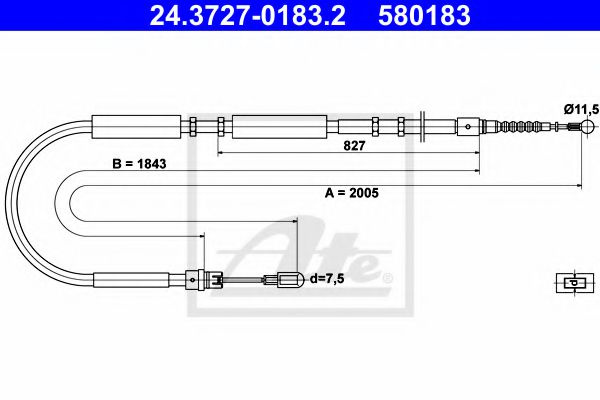 Cablu, frana de parcare AUDI A4 Avant (8E5, B6) (2001 - 2004) ATE 24.3727-0183.2