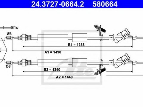 Cablu, frana de parcare FORD FOCUS II (DA_), FORD FOCUS II Station Wagon (DA_), FORD FOCUS II limuzina (DA_) - ATE 24.3727-0664.2