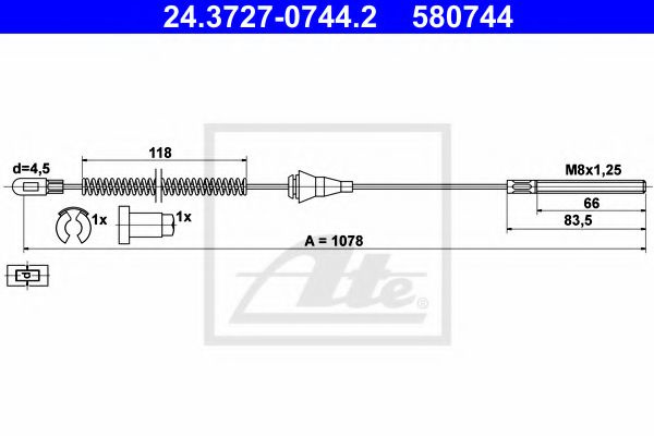 Cablu, frana de parcare OPEL TIGRA (95) (1994 - 2000) ATE 24.3727-0744.2 piesa NOUA