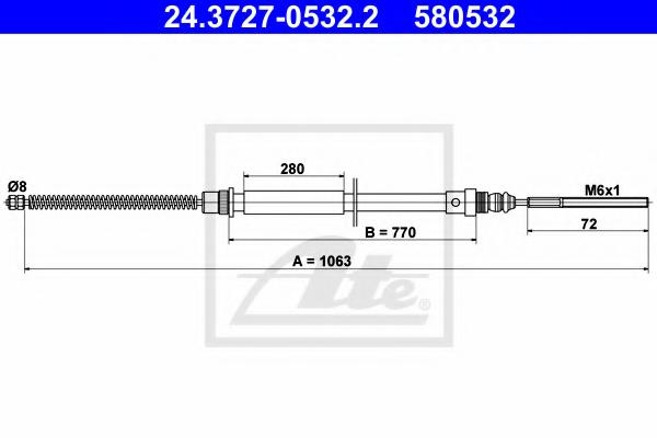 Cablu, frana de parcare PEUGEOT 806 (221), Citroen SYNERGIE (22, U6), FIAT ULYSSE (220) - ATE 24.3727-0532.2