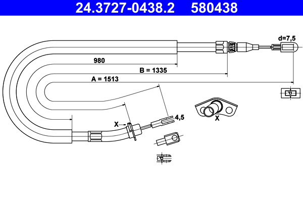 Cablu, frana de parcare spate (24.3727-0438.2 24372704382 ATE) MERCEDES-BENZ,VW LT, LT 28-35|LT, LT 28-46|SPRINTER 2-t|SPRINTER 3-t|SPRINTER CLASSIC 3,5-t