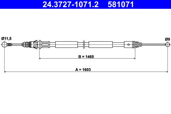 Cablu, frana de parcare spate dreapta (24.3727-1071.2 24372710712 ATE) NISSAN,OPEL,RENAULT,VAUXHALL PRIMASTAR|TRAFIC II|TRAFIC, TRAFIC II|VIVARO