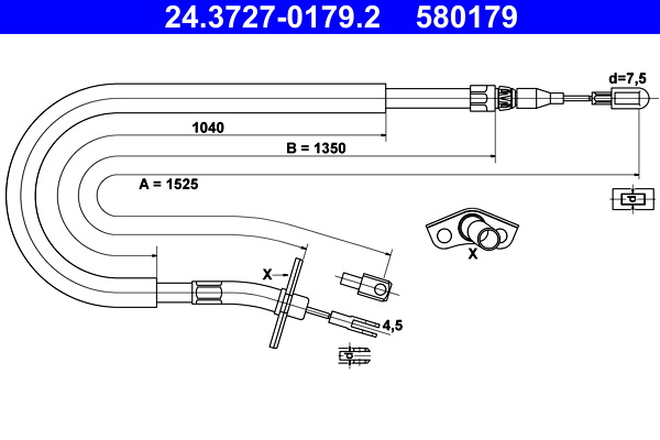 Cablu, frana de parcare spate stanga (24.3727-0179.2 24372701792 ATE) MERCEDES-BENZ,VW LT, LT 28-35|LT, LT 28-46|SPRINTER 4-t|SPRINTER CLASSIC 4,6-t