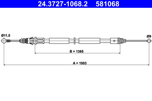 Cablu, frana de parcare spate stanga (24.3727-1068.2 24372710682 ATE) NISSAN,OPEL,RENAULT,VAUXHALL PRIMASTAR|TRAFIC II|TRAFIC, TRAFIC II|VIVARO