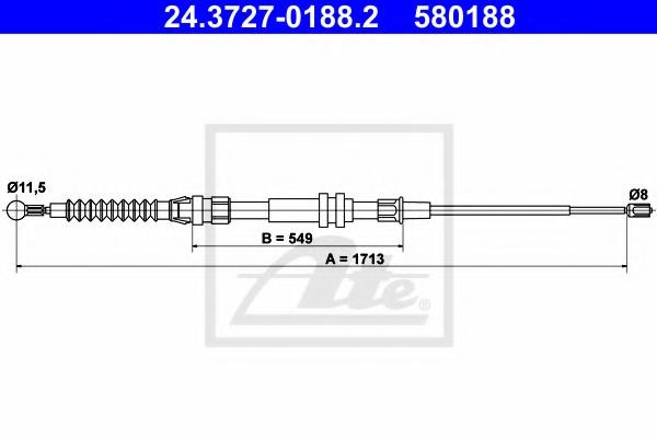 Cablu, frana de parcare VW CADDY III caroserie (2KA, 2KH, 2CA, 2CH), VW CADDY III combi (2KB, 2KJ, 2CB, 2CJ) - ATE 24.3727-0188.2