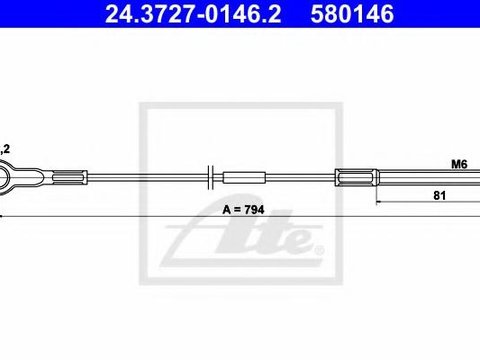 Cablu, frana de parcare VW DERBY (86), VW DERBY (86C, 80), VW POLO (86) - ATE 24.3727-0146.2