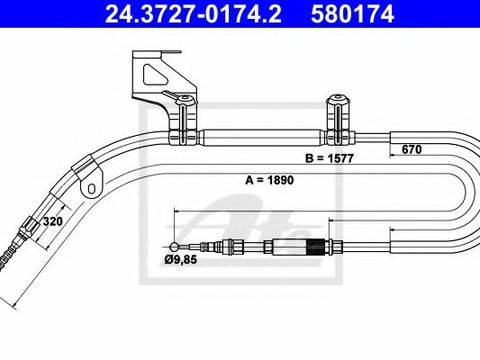 Cablu, frana de parcare VW PASSAT limuzina (3B2), VW PASSAT Variant (3B5), VW PASSAT limuzina (3B3) - ATE 24.3727-0174.2