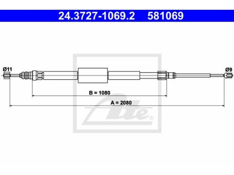 Cablu frana mana Renault Megane 2 (Km0/1), Scenic 2 (Jm0/1) Ate 24372710692, parte montare : spate