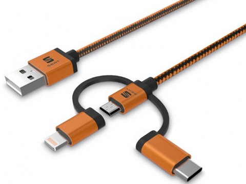 Cablu Oe Seat 3-in-1 MFI Pentru Incarcare Si Transfer Date USB La USB-C USB-Micro Si Lightning 000051444AM