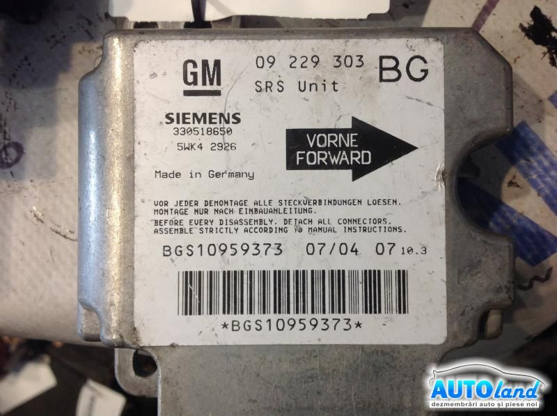 Calculator Airbag 09229303 Opel ZAFIRA F75 1999-20