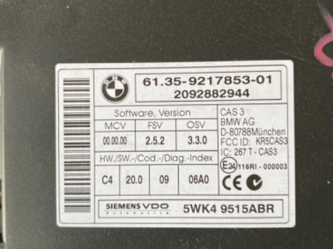 Calculator CAS 3 61.35-9217853-01 BMW SERIA 3