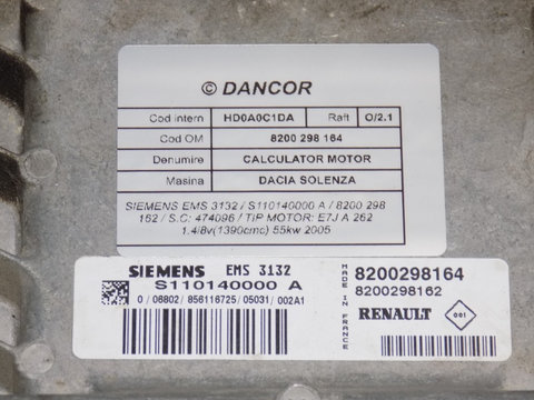 CALCULATOR MOTOR DACIA SOLENZA / 8200 298 164