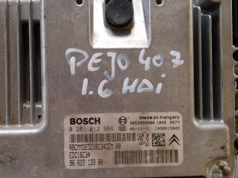 Calculator motor Peugeot 407 1.6 HDI cod 0281012984 EDC16C34