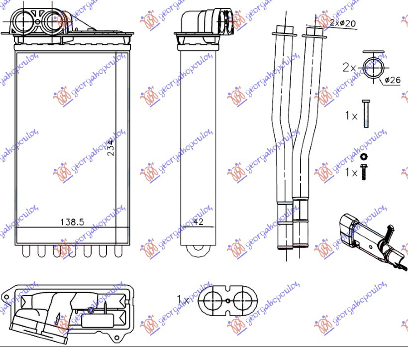 Calorifer habitaclu +AC (235x140x42) CITROEN C1 06-12 CITROEN C1 12-14 PEUGEOT 107 06-12