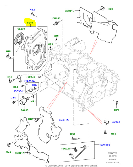 Capac partea din fata motor 2.0 Ingenium AJ200 Discovery Sport/ Range Rover Velar / Range Rover Evoque