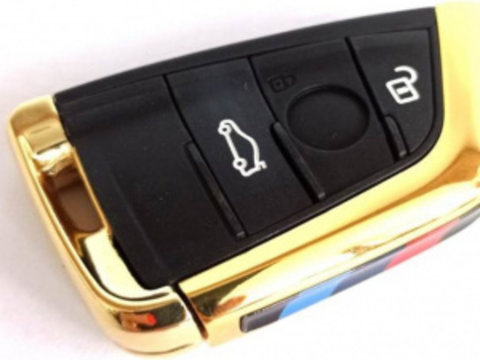 Carcasa cheie BMW smart cu 3 butoane negru cu auriu