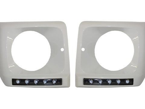 Carcasa Faruri ALB cu Lumini de zi Dedicate LED DRL compatibil cu Mercedes G-class W463 (1989-2012) G65 Design HCMBG65WB