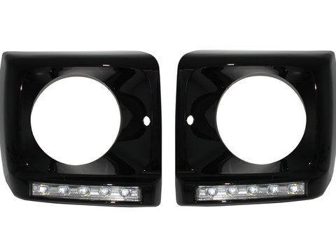 Carcasa faruri cu Lumini de zi dedicate LED DRL Crom compatibil cu Mercedes G-class W463 (1989-2012) G65 Design Negru HCMBG65BC