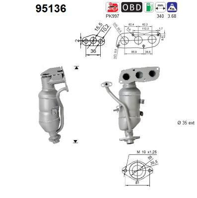 Catalizator AS 95136 pentru masina TOYOTA YARIS (_P13_) 1KR-FE 998cc 69cp 51kW 2010 2011 2012 2013 2014 2015 2016 2017 2018 2019 2020