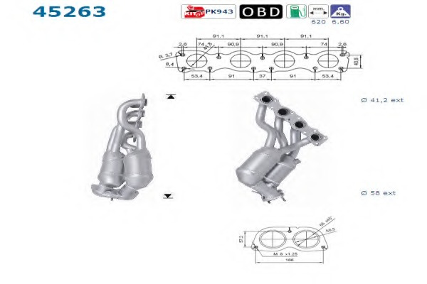 Catalizator # Bmw Seria 3 2.0 3 touring [e91] 320 i benzina 170cp/125kw N43 B20 A 2007 2008 2009 2010 2011 2012 # 45263 # AS
