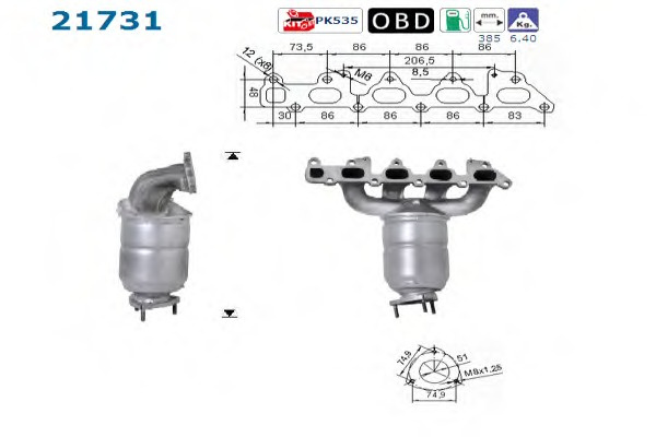 Catalizator # Opel Vectra 1.8 b combi [31] i 16v benzina 125cp/92kw Z 18 XE 2000 2001 2002 2003 # 21731 # AS