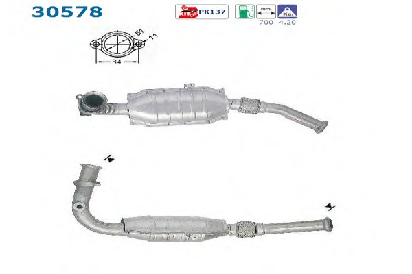 Catalizator # Renault Clio 1.4 mk ii [bb0/1/2; cb0/1/2] [b/cb0c] benzina 75cp/55kw E7J 634; E7J 635; E7J 780; K7J 700 1998 1999 2000 2001 2002 2003 2004 2005 # 30578 # AS