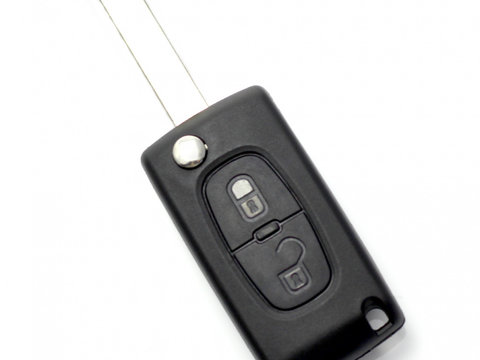 Citroen / Peugeot 407 - Carcasa tip cheie briceag cu 2 butoane, lama HU83-SH2 cu suport baterie CC098