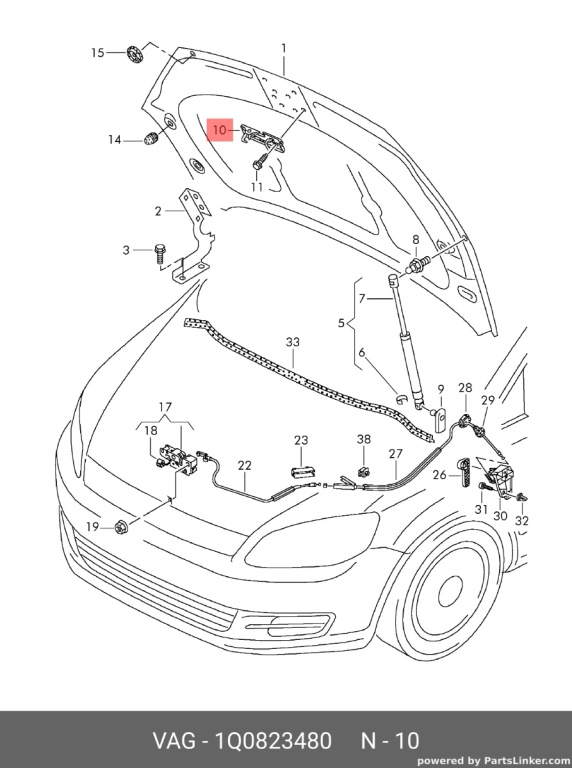 Clema sigurantare capota motor Volkswagen Golf 6 Hatchback 2010 gri OEM 1Q0823480