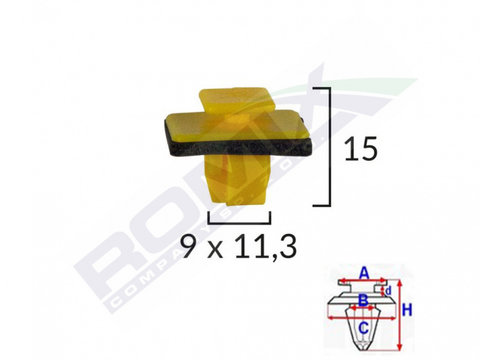 Clips fixare elemente exterioare pentru hyundai 9x11.3x15mm - galben set 10 buc 62027