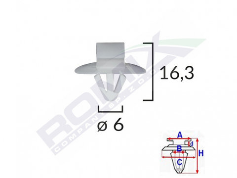 Clips Fixare Elemente Exterioare Pentru Iveco/opel/renault 6x16.3 - Gri Set 10 Buc Romix 71188-RMX