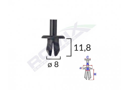 Clips fixare elemente exterioare pentru opel/volvo/vw 8x11.8mm - negru set 25 buc UNIVERSAL Universal #6 A13011-RMX