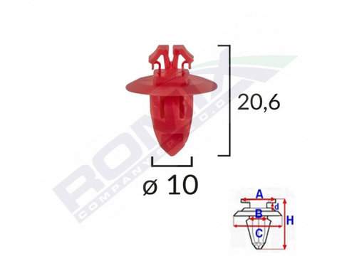 CLIPS FIXARE ELEMENTE EXTERIOARE PENTRU TOYOTA 10X20.6 - ROSU SET 10 BUC IS-61835