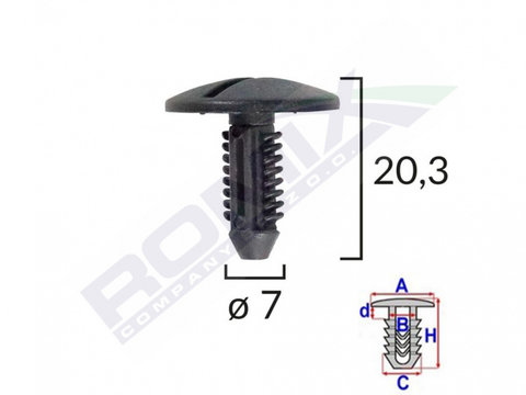 Clips Fixare Elemente Roata Pentru Citroen/peugeot 7x20.3mm - Negru Set 10 Buc Romix C10018