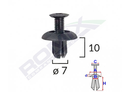 CLIPS FIXARE HONDA/MITSUBISHI 7X10MM - NEGRU SET 10 BUC