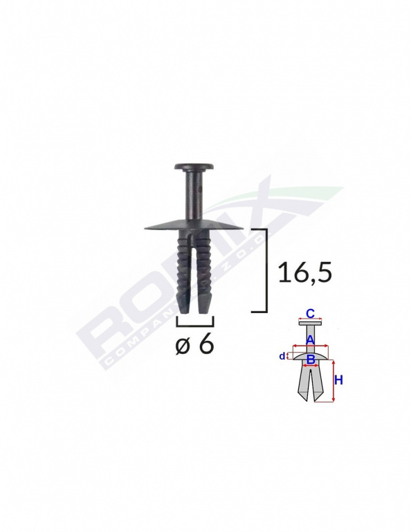 Clips fixare pentru bmw/mini/opel 6x16.5mm - negru set 10 buc 62030