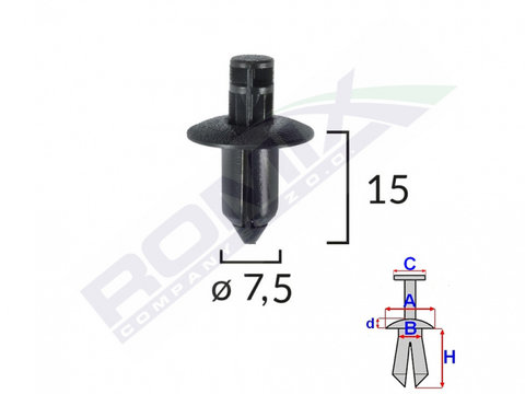 Clips Fixare Pentru Lexus/suzuki/toyota/volvo 7.5x15mm - Negru Set 10 Buc Romix B24649-RMX